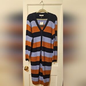 Eloquii Women's Striped Cardigan Sweater - Black, Blue, and Orange